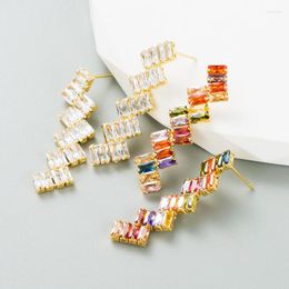 Dangle Earrings Japan And South Korea Copper Plated Genuine Gold Inlaid Colour Fashion Temperament High Sense