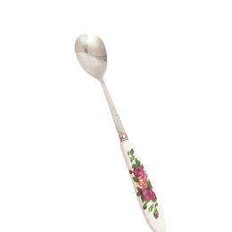 Colourful ceramic handle coffee spoon red rose stainless steel tableware spoon with cup porcelain handle small spoon small fork