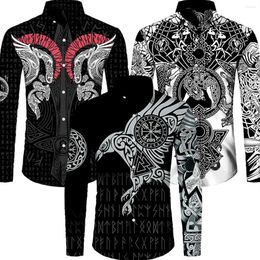 Men's Casual Shirts Summer Fashion Viking Tattoo Tops Men Shirt Odin Eagle 3D Printed Novelty Harajuku Streetwear Button Blou309O