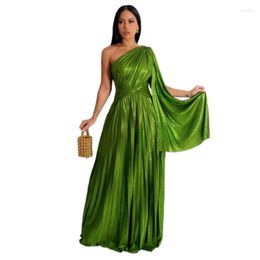 Ethnic Clothing Late African Dresses For Women Summer And Autumn Chic One Shoulder Pleated Maxi Dress Robe Elegant Wedding Party Long