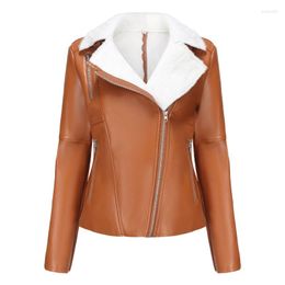 Women's Leather Autumn And Winter Plus Velvet Warm Long-sleeved Lapel Jacket European American Commuter Casual