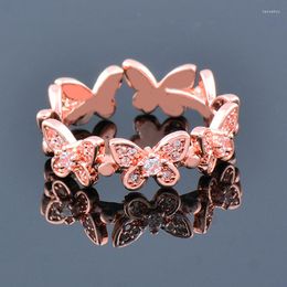 Cluster Rings SINLEERY Romantic Butterfly For Women Adjustable Size Cubic Zirconia Rose Gold Colour Jewellery Wedding Accessories JZ112