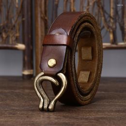 Belts 3.3CM Thick Leather Belt Men Genuine Copper Hook Retro Personality Trendy Pants Woven For Luxury Designer