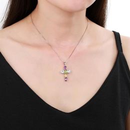 GEM'S BALLET 925 Sterling Silver Cross Necklace For Women Natural Amethyst Topaz Colorful Gemstone Pendant Jewelry 2021342B