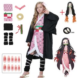 Kamado Nezuko Cosplay Costume Anime Demon Slayers Kimono Kimetsu No Yaiba Kamado Nezuko Costume Wig Uniform Halloween Women Kidscosplay