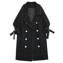 Women's Trench Coats SuperAen Autumn Coat 2023 Korean Style Double-breasted Black Chic Women Long