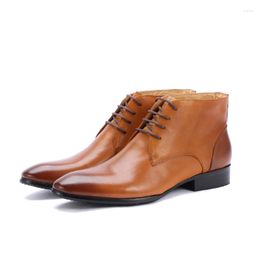 Boots Fall/Winter 2023 High Top Leather Men's Shoes Pointed Toe Business Formal Brown