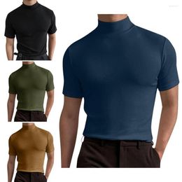 Men's T Shirts Men Summer T-shirt Half-high Collar Short Sleeves Pullover Slim Fit Elastic Mid Length Casual Soft Breathable Male Top