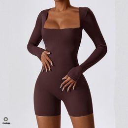 Active Sets Nude Pad Long Sleeve Crop Tops Women Sport Yoga Set Gym Exercise Fitness Workout Shorts One Piece Jumpsuit Wear Romper