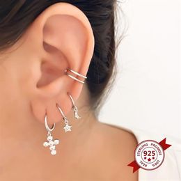 Sterling Silver White Zirconia Crystal Cross Earrings Exquisite Huggies Hoop Women's Korean Wedding Jewellery & Huggie254c