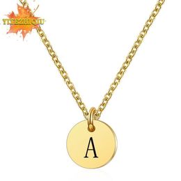 Pendant Necklaces 2021 Disc Alphabet Necklace Gold Letter Alfabet 316L Stainless Steel Chain For Women307y