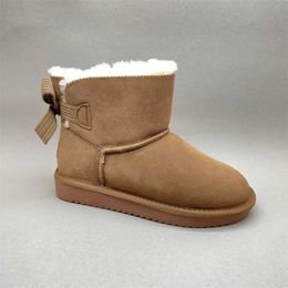 Boots Womens leather suede artificial fur wear-resistant warm bow tie winter snow boots 230830