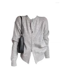Women's Knits Korean Autumn Women Cardigans Single Breasted O-Neck Cozy Sweater 2023 Knitted Fashion Grey Pullover Casual Loose Fit