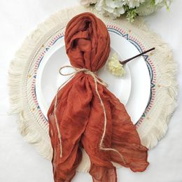 Table Napkin 4pcs Fashionable Simple 50X50CM Rust Semi-Sheer Napkins Gauze Wrinkled Dinner For Party Reception Thanksgiving Wedding Decorate