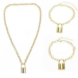 Three Piece Suit Lock Chain Necklace Punk 90s Link Gold Colour Padlock Pendant Women Fashion Gothic Jewellery Necklaces2847