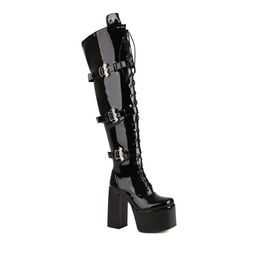 40-48 Autumn/Winter Bat Metal Autumn/Winter Waterproof Platform Knee Length Boots Women's Boot H181 231003