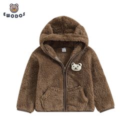 Jackets EWODOS 024M Toddler Baby Girls Boys Winter Warm Fuzzy Coat 3D Bear Hooded Jacket Zipper Kids Closure Fleece Outerwear Coats 231007