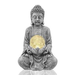 Solar Meditation Buddha Statue, Zen Solar Garden Buddha Statue, Cracked Glass Ball Sculpture, Yard Art Decoration Indoor/Outdoor Decoration