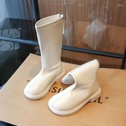 Boots Casual 2023 Spring Autumn Girls High PU White Versatile Soft Children Fashion Elegant Princess Shoes Korean Wind