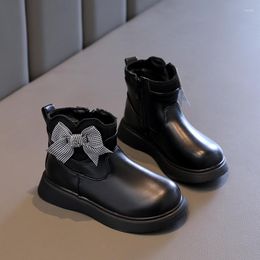 Boots Girls' Short 2023 Autumn And Winter Children's Fashion Versatile Girls Lattice Kids Bow Non-slip Platform