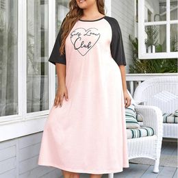 Women's Sleepwear 1XL-5XL Plus Size Women Spring Summer Nightgown Long Printed Dresses Round Neck Loose Breathable Home Wear