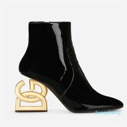 Winter Brands Heels Leather Boots Baraque High Heels Silver-tone Logo Lettering Long Knee Boot Black Stretch Pointed toe Booty Dress Shoes EU35-43