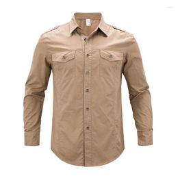 Men's Casual Shirts Men Cotton Army Shirt Military Top Solid Long Sleeve Spring Autumn Male Clothing US Size Plus 5XL 2023