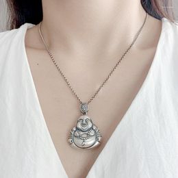 Pendants Personality Silver 925 Chain Necklace For Women Jewellery Retro Maitreya Buddha Pendnant Female Amulet Big Belly