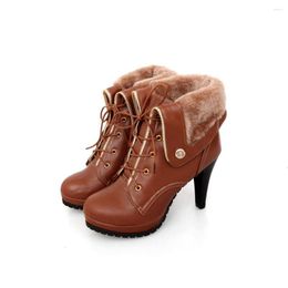 Boots Woman Super Big Size 31-43 Round Toe Med Knee Women Casual Increased High Heel 10 CM Fashion Warm Shoes 715