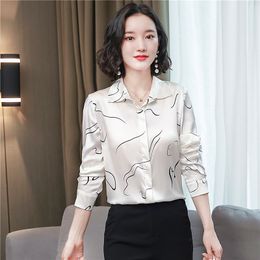 Vintage Silk Satin White Blouses Classic Lapel Women DesigneCasual Button Up Shirt 2023 Autumn Winter Long Sleeve Runway Cute Shirts Office Lady Fine Elegant Tops