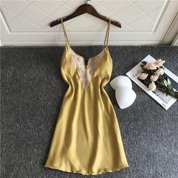 Women's Sleepwear MECHCITIZ Sexy Lingerie Women Silk Nightgowns Ladies Nightdress Nightwear Satin Nightshirts V-Neck Nighties288T