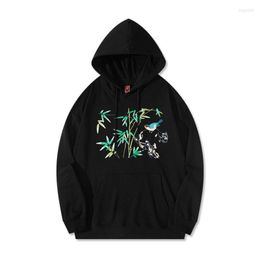 Men's Hoodies Spring Cotton Bird Bamboo Embroidery Sweatshirt Men With Hat High Street Oversize Sweat Shirt Male Pullover 2023