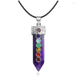 Pendant Necklaces Silver Plated Sword Shape Amethysts Stone Healing Chakra Necklace Rose Pink Quartz Jewelry