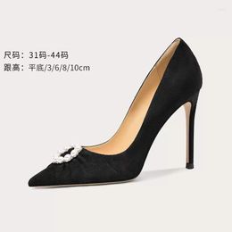 Dress Shoes Spring And Summer Suede Pointed Pearl Flat Sole Slim High Heel Party Versatile Large Small Women's