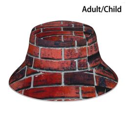 Berets Untitled ( Brick Wall ) Bucket Hat Sun Cap Artist Stone Red Acrylic Illusion Art Scenic Painting Foldable Outdoor
