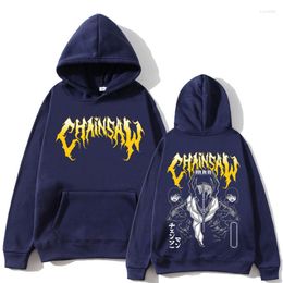 Men's Hoodies 2023 Anime Chainsaw Man Aki Denji Power Metal Hoodie Manga Double Sided Graphic Sweatshirt Women's Hip Hop Couples