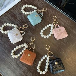 Storage Bags Mini Pearl Bag Pendant Car Key Chain Decoration Handmade Earphone Accessories Jewellery Pu Small Leather