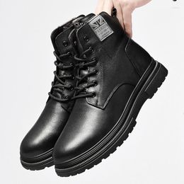 Boots Autumn 2023 Men's Summer Shoes Breathable High-top Leather Black Leisure Booties Men