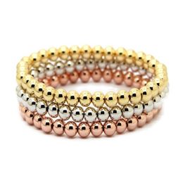 Whole 10pcs lot 6mm 24K Real Gold Rose Gold Platinum Plated Round Copper Beads Men Woman Birthday Gifts Stretch Bracelet262E