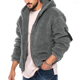 Men's Jackets Fashion Winter Warm Fleece Fur Fluffy Hooded Coat Jacket Zip Up Solid Colour Outwear Jumper Streetwear Clothing