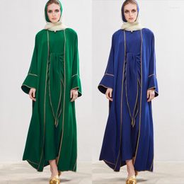 Ethnic Clothing Fashion Women Two Pieces Muslim Abaya Sets Casual Kimono Open Cardigan And Dress Dubai Turkey Moroccan Caftan Gown Ramadan