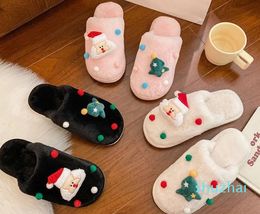 Slippers Winter Women Plush Christmas Cartoon Indoor Warm Soft Flat Cute Santa Furry Mules Home Cotton Shoes