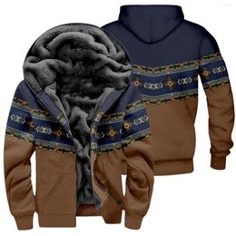 Men's Jackets Ethnic Jacket Autumn Winter Wool Fleece Warm Aztec Geometric Hoodies Zipper Thick Man Hooded Sweatshirts Streetwear Men Coat