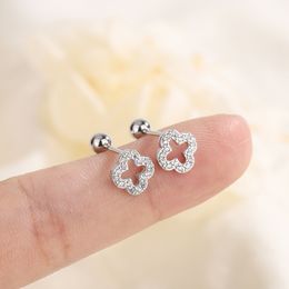 Silver Bright Hollow Clover Designer Earring Ear Studs Rings Shining Zircon Crystal Lucky Earrings Earings For Women Girl Party Jewellery