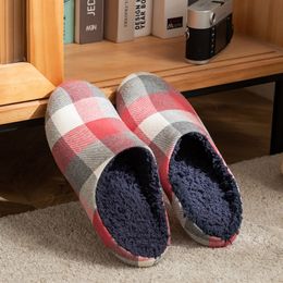 Slippers winter Warm lattice classic Fleece plaid cotton plaid rubber outsole comfortable lightweight sports shoes for women men size 36-44