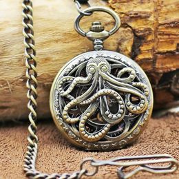 Pocket Watches 20pcs/lot Vintage Bronze Octopus Flip Mechanical Watch Skeleton Roman Dial Men's Gift With Chain