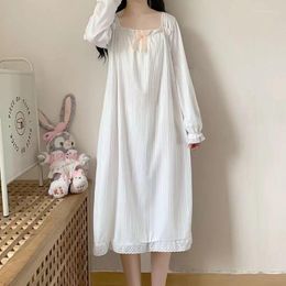 Women's Sleepwear Bow Women Nightgown Square Collar Woman Long Sleeves Nightwear Autumn Night Dress In One Piece Korean Home Pyjamas