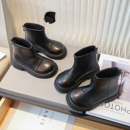 Boots Girls Fashion Autumn Winter Versatile Black Children Ankle Leather Warm Plush Kids Short Thick Sole Causal