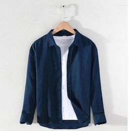 Men's Casual Shirts M-3XL Spring And Summer Stand Collar Plain Colour Long-sleeve Vintage Streetwear Single Breasted Linen
