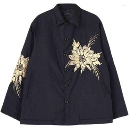 Men's Jackets Men And Women Couple Style Nylon Flowers Embroidery Loose Comfortable Thin Black Jacket
